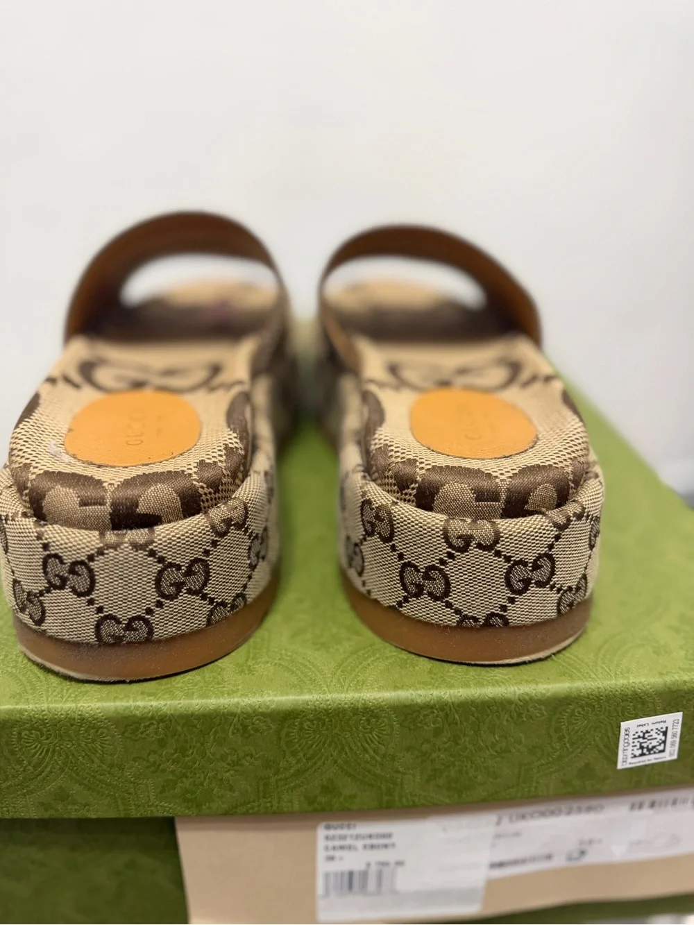Gucci Beige and Brown GG Canvas Platform Slides
